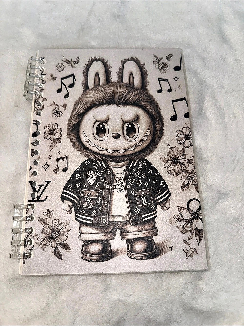labubu Spiral Notebook White & Black Cover